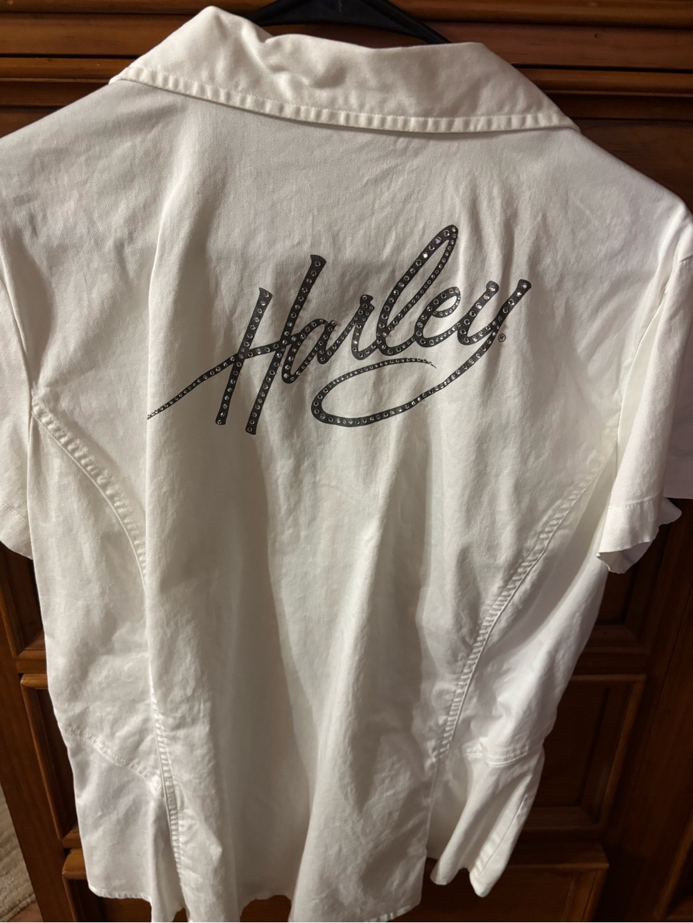 Harley-Davidson White Short-Sleeve Zip Front Shirt with HD Accent - Picture 2 of 3